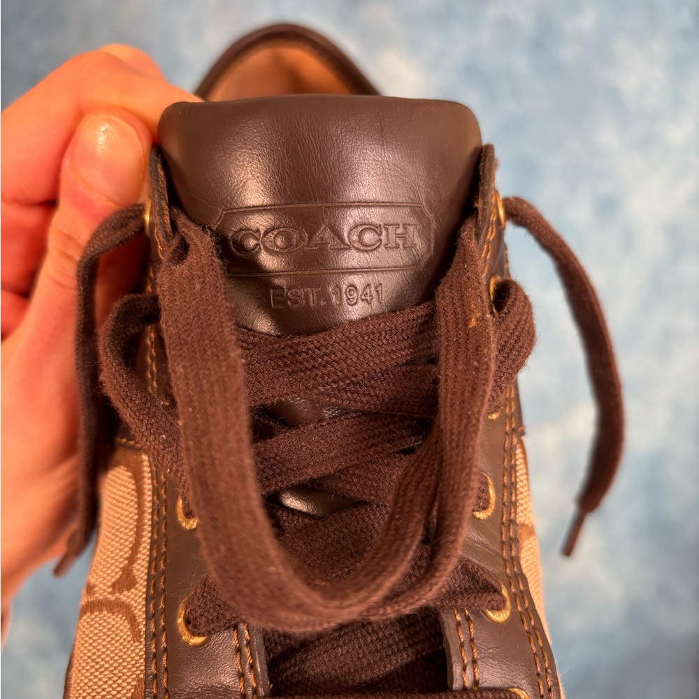 Coach Brown & Tan Leather Signature Low-Top Sneakers Size 7 - Picture 7 of 9